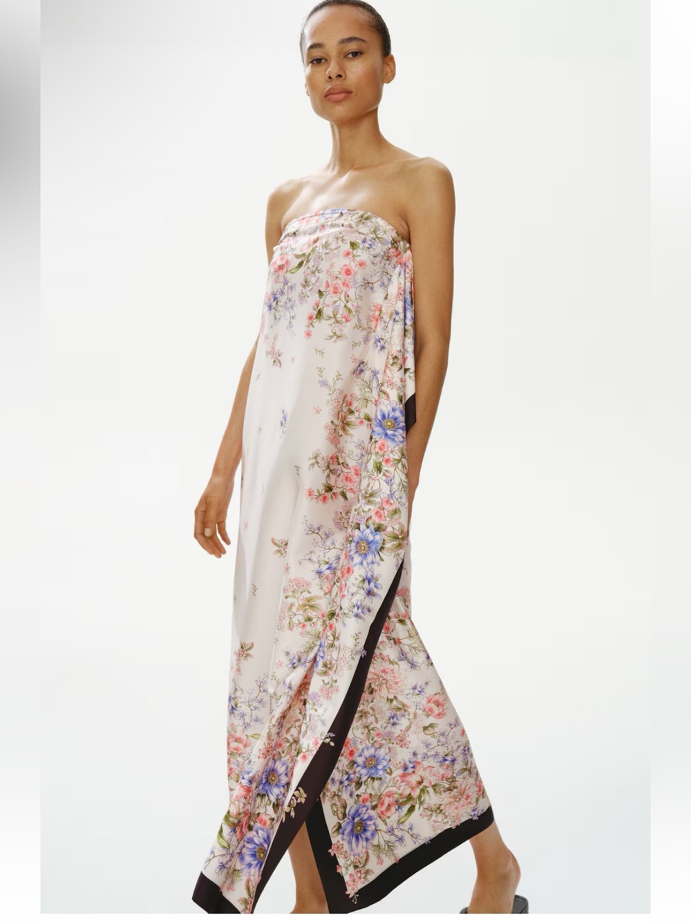H&M NWT CREAM FLORAL DRAPED-PANEL BANDEAU DRESS SIZE SMALL